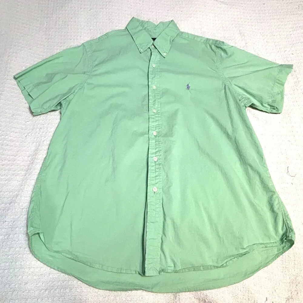 Ralph Lauren Men’s XL Lime Green Short Sleeve Button Down Purple Pony Preppy